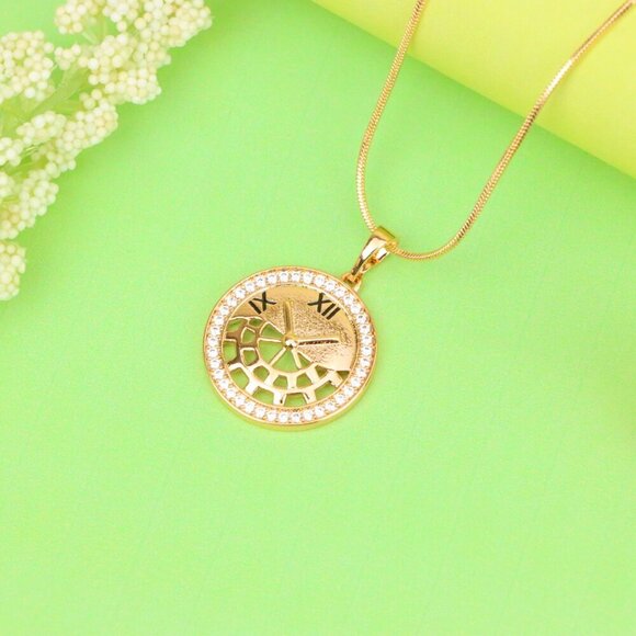 "Rose Gold Clock Face Pendant with Roman Numerals and Iced Border, XPPT1406 - Picture 2 of 12